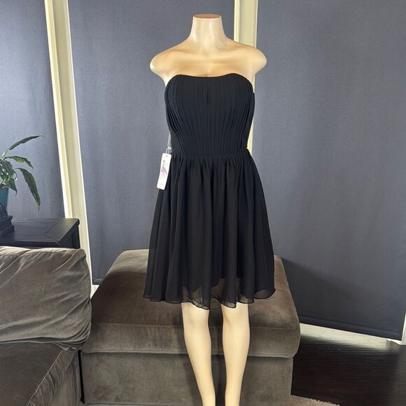 Women’s Black Strapless Short Chiffon Homecoming Party Dress Size M (8) NEW - Picture 1 of 14
